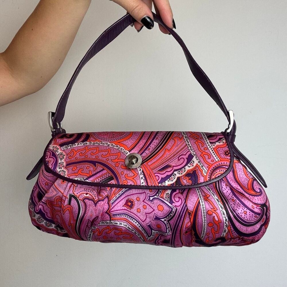 Ann Taylor Vintage Y2K Pink Paisley Silky Hobo Mini Shoulder Bag